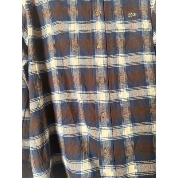 Lacoste Shirt Men 40 Regular Fit Blue Brown Plaid Flannel Cabin Country - Picture 5 of 9